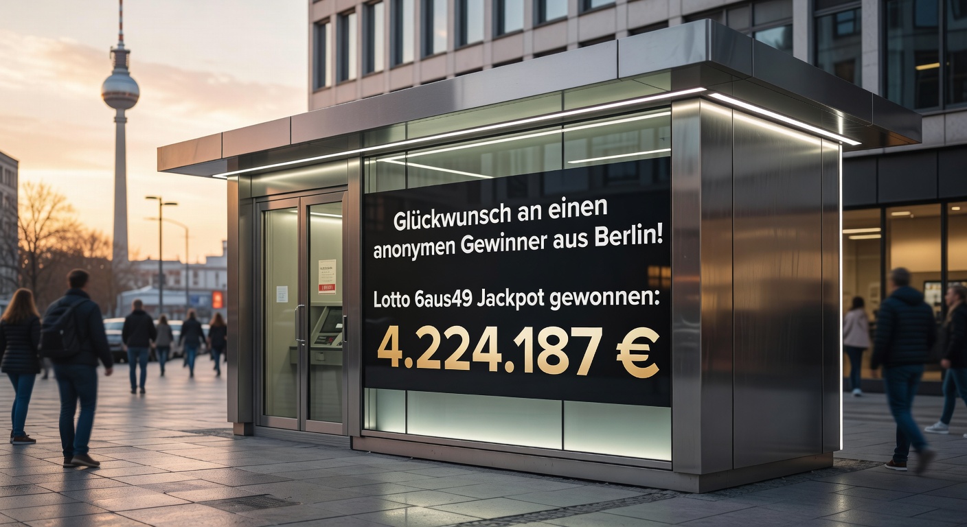 Ein unbeanspruchter Lottoschein auf einem Tisch in Berlin, mit Uhr und Kalender im Hintergrund, symbolisierend die wartende Millionensumme