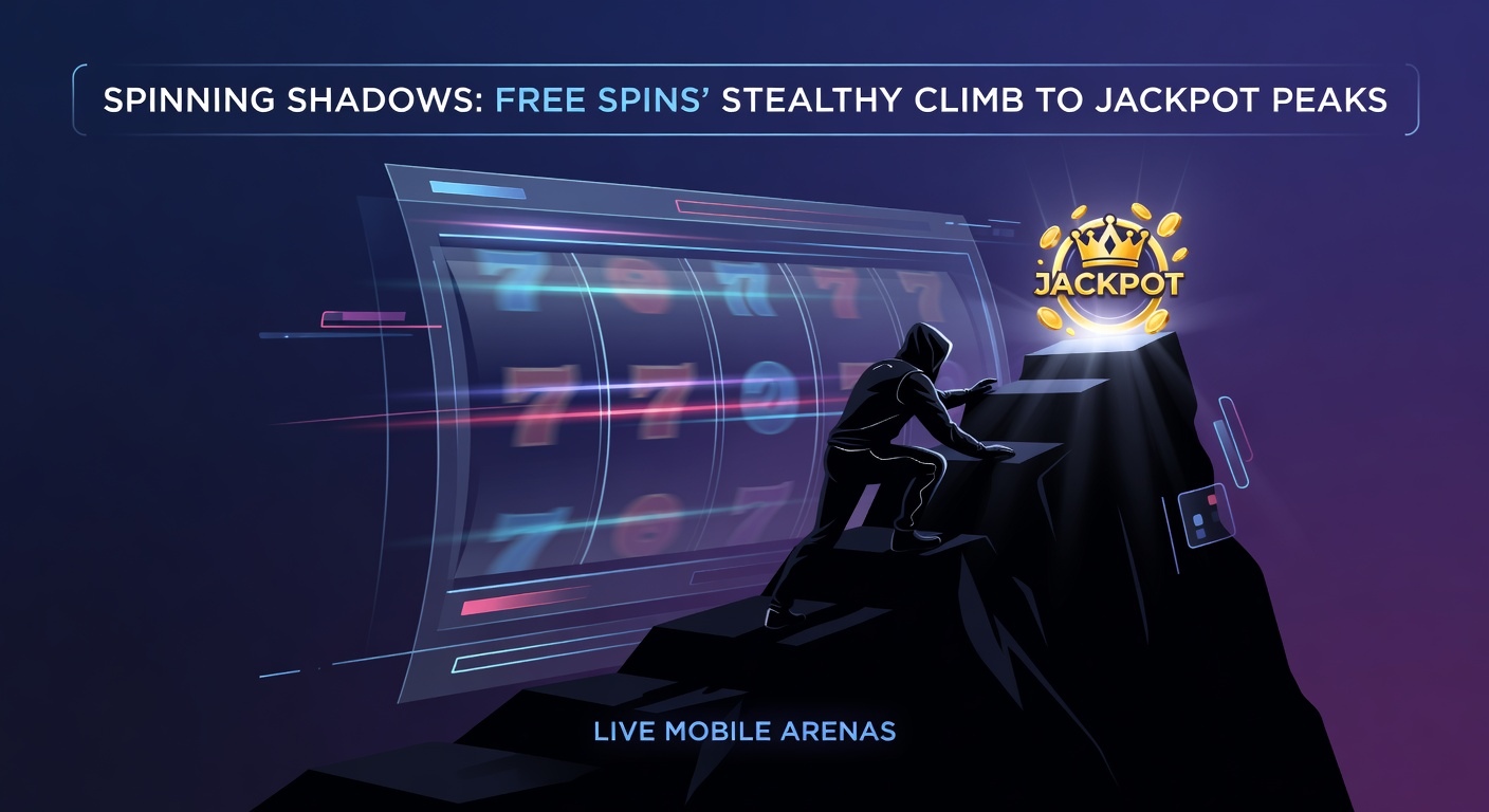 Dunkle Slot-Walzen drehen sich auf einem Smartphone-Bildschirm, während Free-Spin-Symbole aufleuchten und ein progressiver Jackpot-Zähler im Hintergrund pulsiert